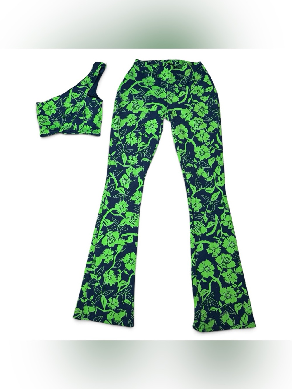 Zara Green & Navy Floral Jacquard Two-Piece Set- Small